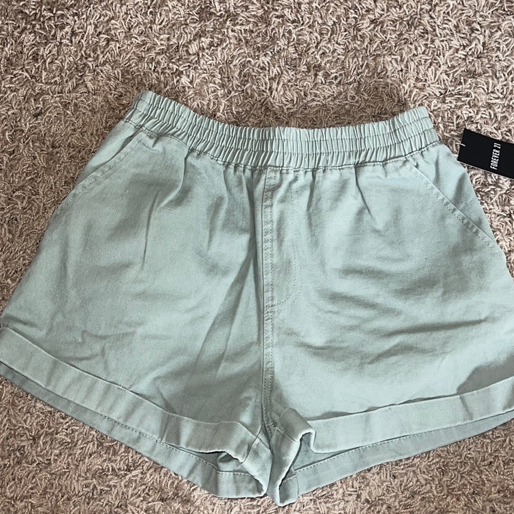 Green Cinch Waist Forever 21 Shorts